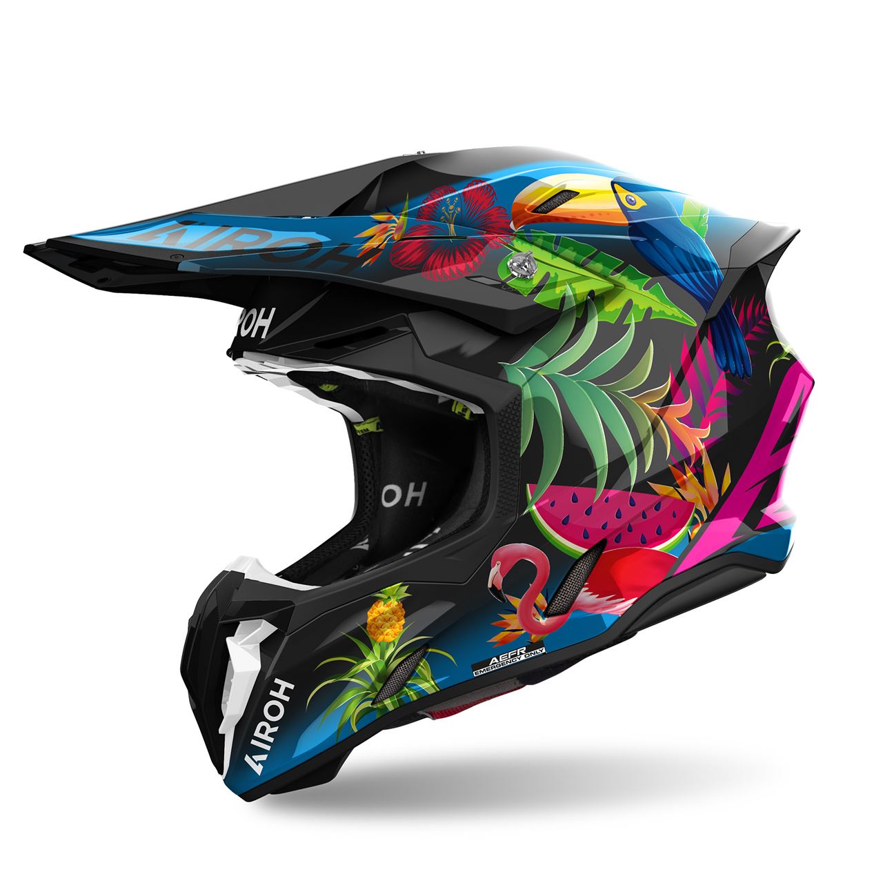 Capacete Airoh Twist 3 Amazônia Capacete integral para motocross colorido com design tropical e marca AIROH