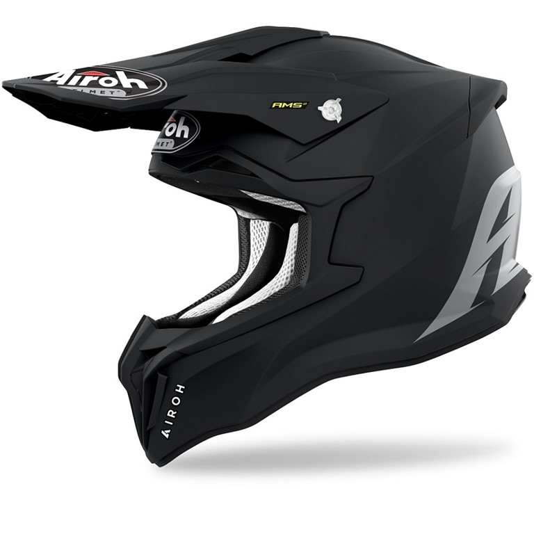 Capacete Airoh Strycker Color Capacete motocross preto Airoh AMX com detalhes cinzentos e texto visível