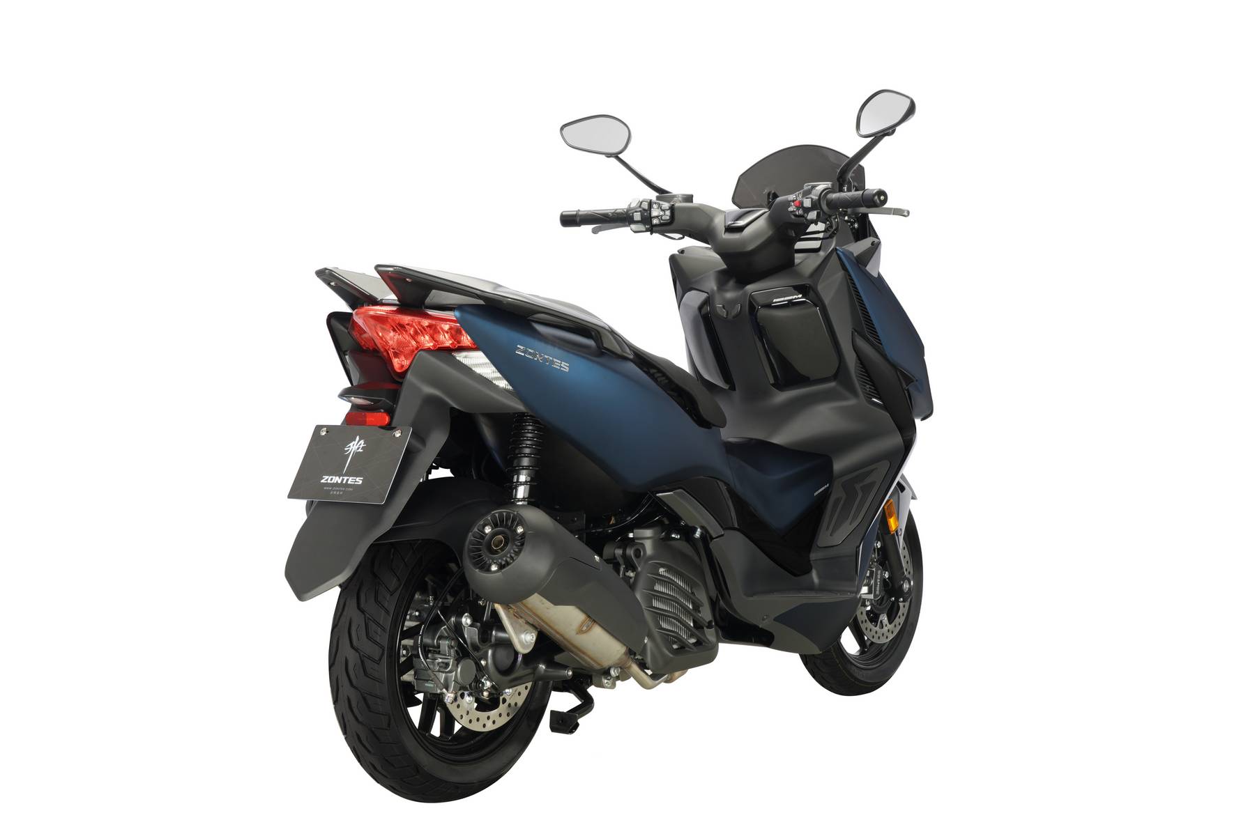 Zontes 125 M Scooter azul escuro com detalhes pretos, faróis traseiros vermelhos e espelhos redondos
