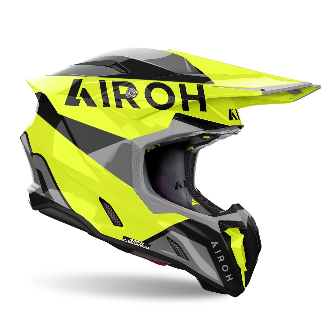 Capacete Airoh Twist 3 King Amarelo Capacete integral amarelo neón, preto e cinzento com texto AIROH