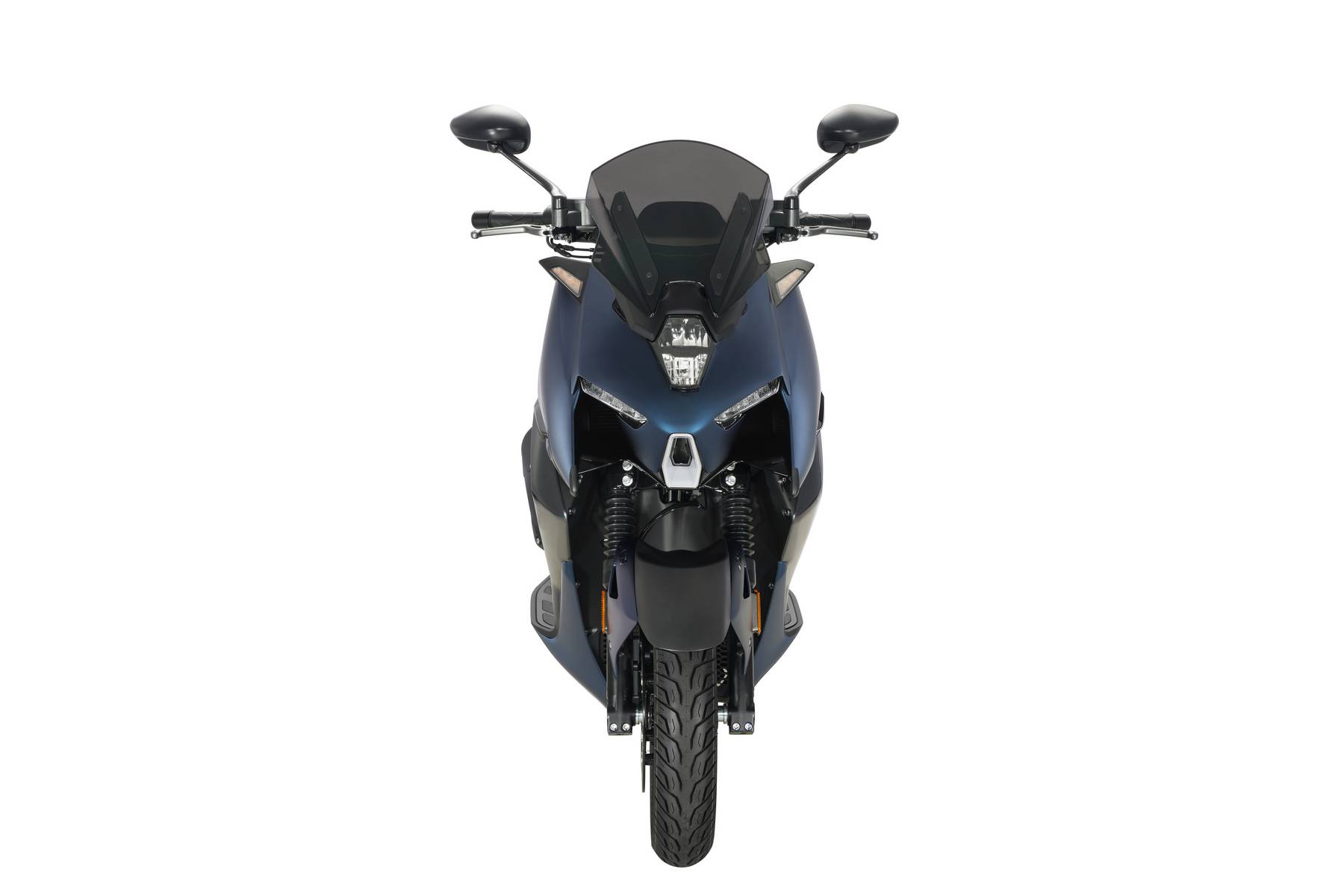 Zontes 125 M Motociclo azul escuro com farol frontal e para-brisas fumado