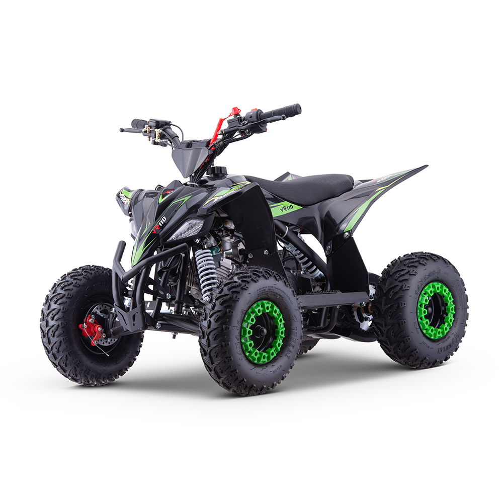 Mini quad Viper VR 110cc Quad todo-o-terreno preto com detalhes verdes e vermelhos