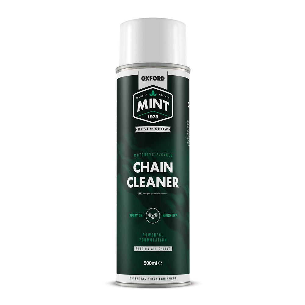 Spray Limpeza Correntes Mint 500 Ml Spray Oxford Mint Chain Cleaner para limpeza de corrente de bicicleta, 500 ml, embalagem preta e branca
