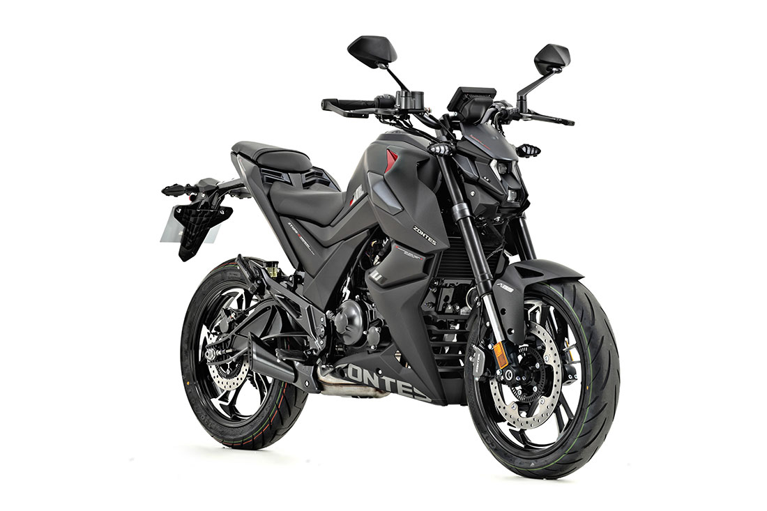 Zontes U 125 Motocicleta desportiva preta com detalhes em vermelho e cinzento