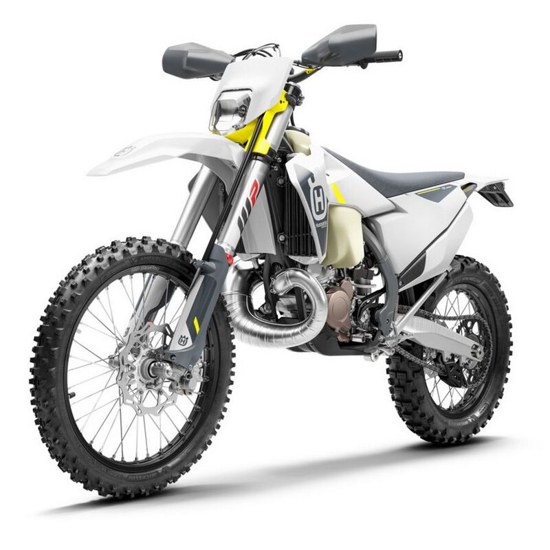 Husqvarna TE 250i 2022 Motociclo de todo-o-terreno branco, cinza, preto e amarelo com pneus de cravo