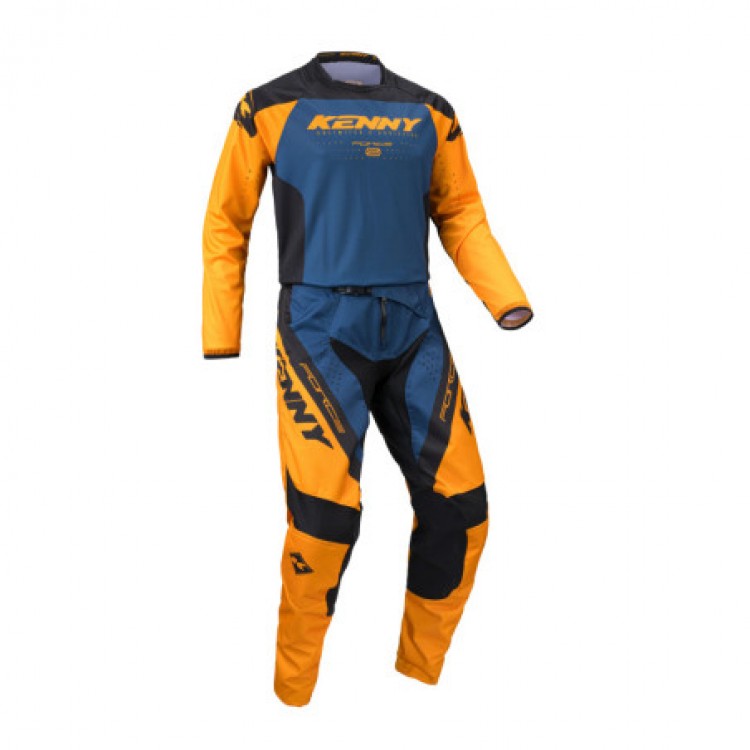 Conjunto Calça e Camisola Kenny Track Force 24 – Petrol Conjunto desportivo azul, laranja e preto com texto KENNY