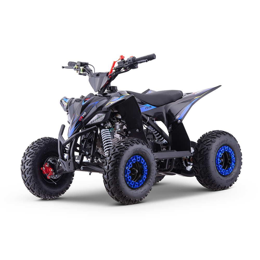 Mini quad Viper VR 110cc Quad eléctrico preto com aros azuis em fundo branco