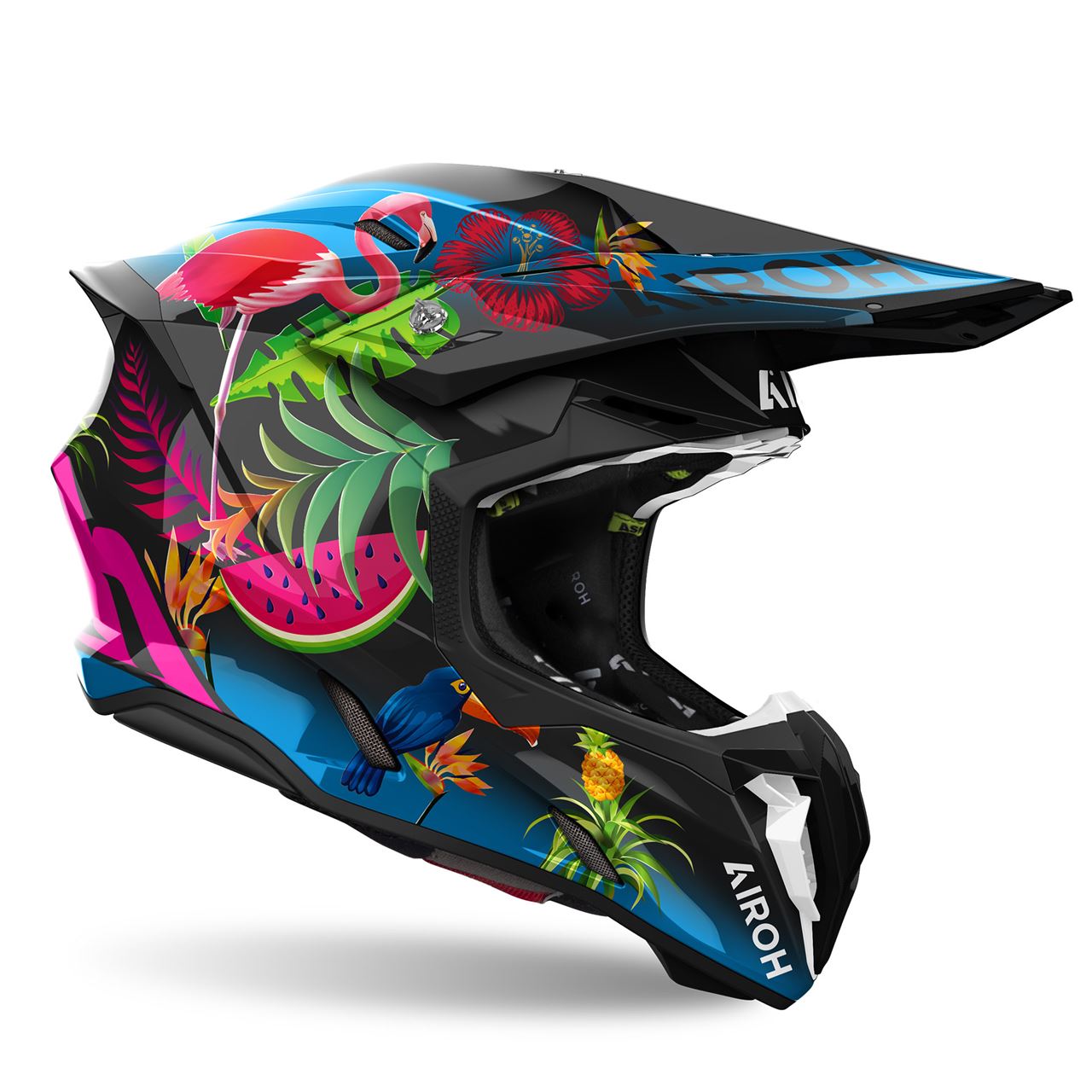 Capacete Airoh Twist 3 Amazônia Capacete integral motocross com design tropical colorido e marca AIROH