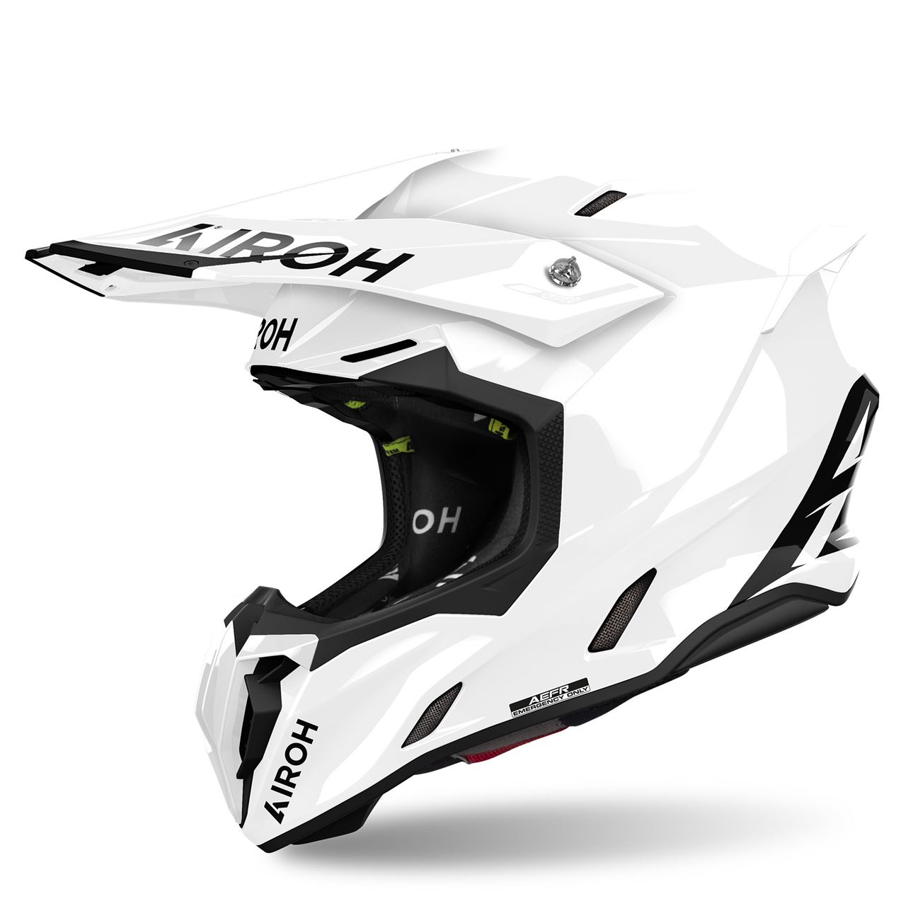 Capacete Airoh Twist 3 Branco Color Capacete de motocross branco AIROH com detalhes em preto e texto visível