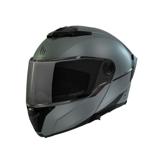 Capacete MT Atom 2 SV Solid Capacete de mota modular cinzento com viseira transparente e detalhes em preto