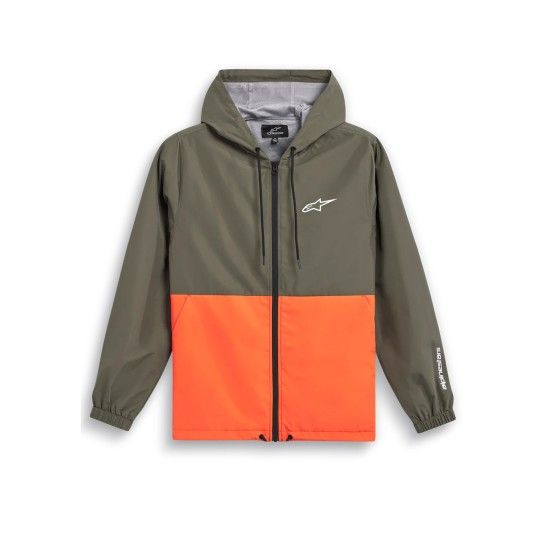 Blusão Alpinestars Speeder Windbreaker Casaco com capuz verde-oliva e laranja com fecho de correr e logótipos brancos