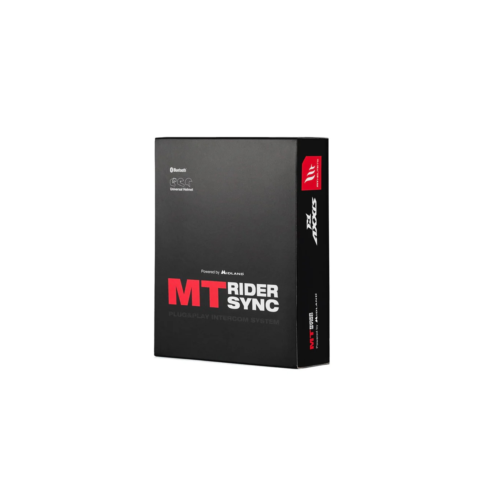 INTERCOMUNICADOR MT RIDER SYNC Caixa preta do produto MT RIDER SYNC com texto em vermelho e branco