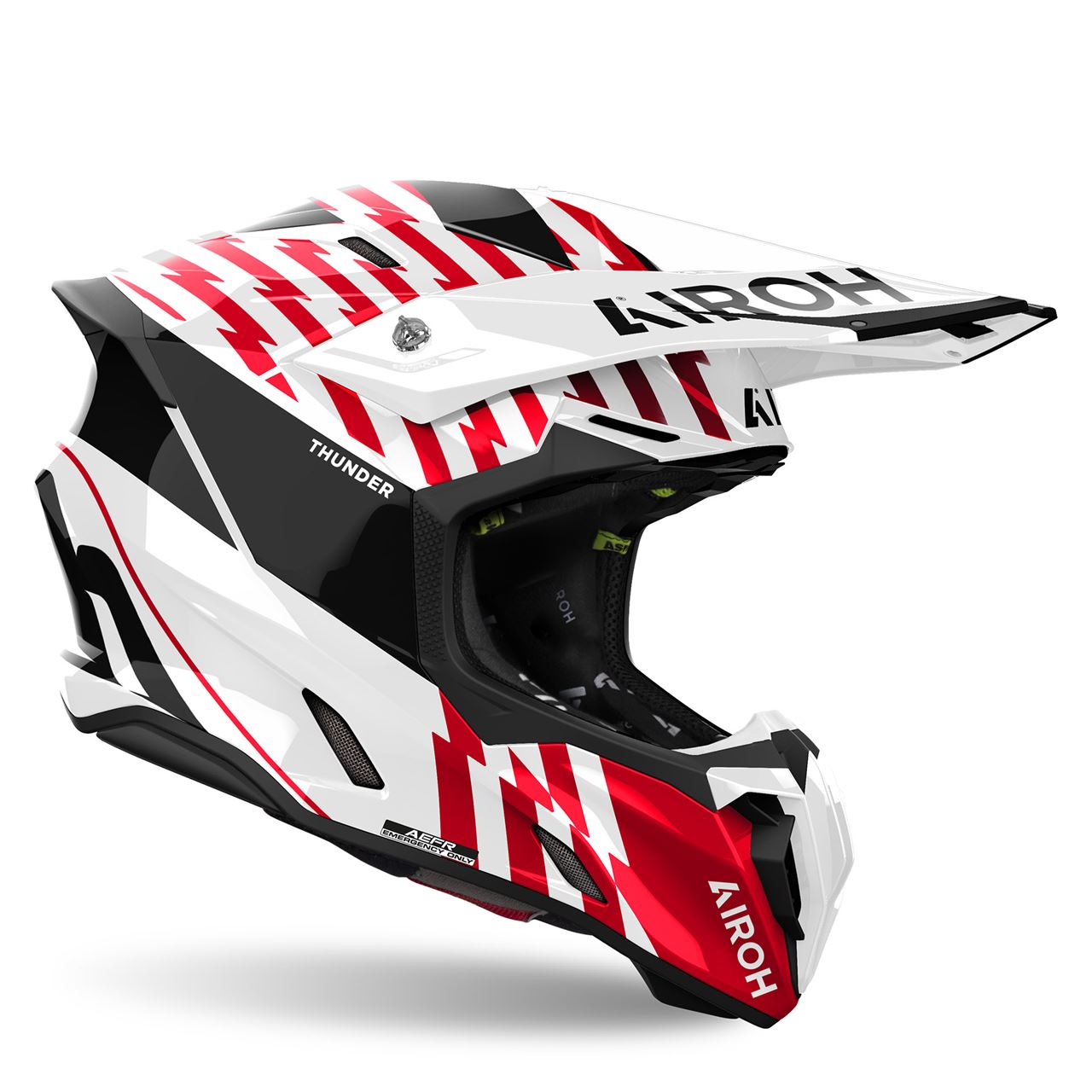 Capacete Airoh Twist 3 Thunder Vermelho Capacete motocross AIROH Thunder vermelho, branco e preto