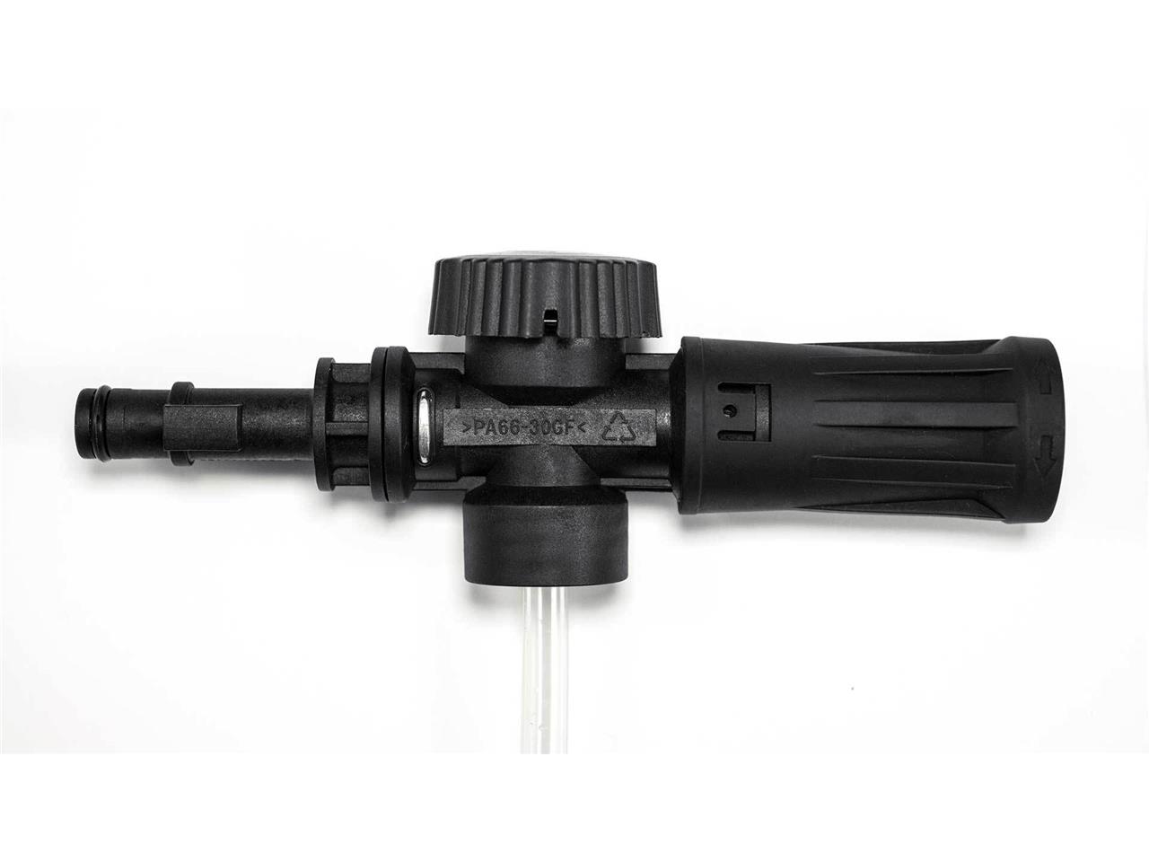 Kit MUC-OFF de máquina de lavar a pressão Válvula ou conector de plástico preto com texto gravado 'SPP66-30GF'