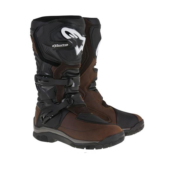 Botas Alpinestars Corozal Adventure Drystar Oiled Botas de motociclismo preto e castanho com fechos e logótipo branco
