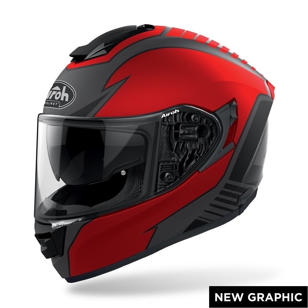Capacete Airoh ST 501 Type Vermelho Capacete de motocicleta vermelho e preto com viseira transparente e logotipo Airoh