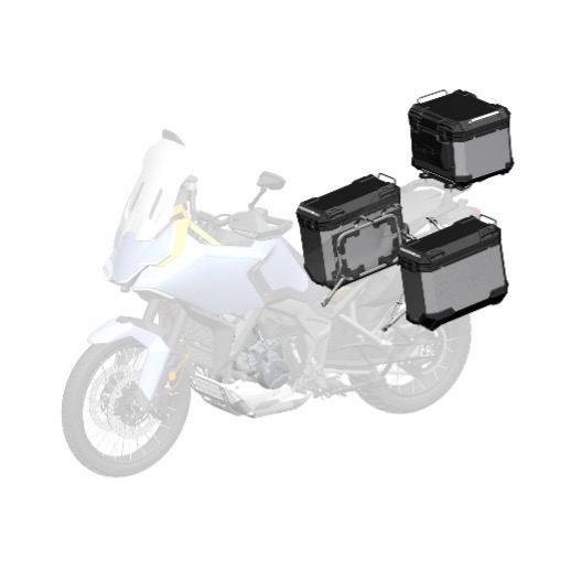 Pack Completo de Malas em Alumínio Zontes 703 F Três malas rígidas cinza e pretas para motocicleta