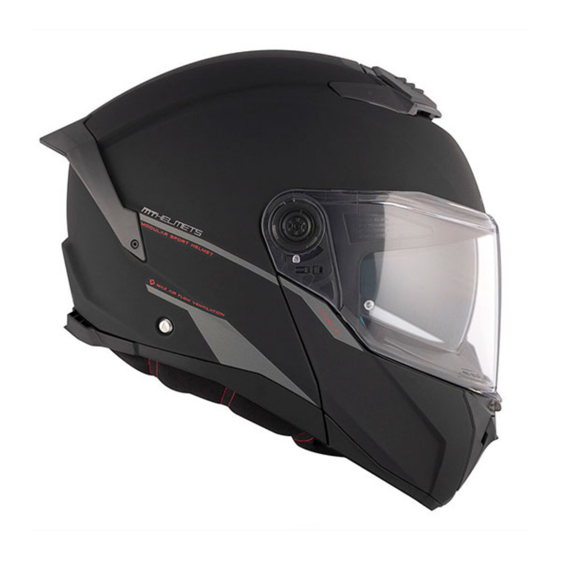 Capacete MT Atom 2 SV Solid Capacete de moto preto com viseira transparente e detalhes cinza