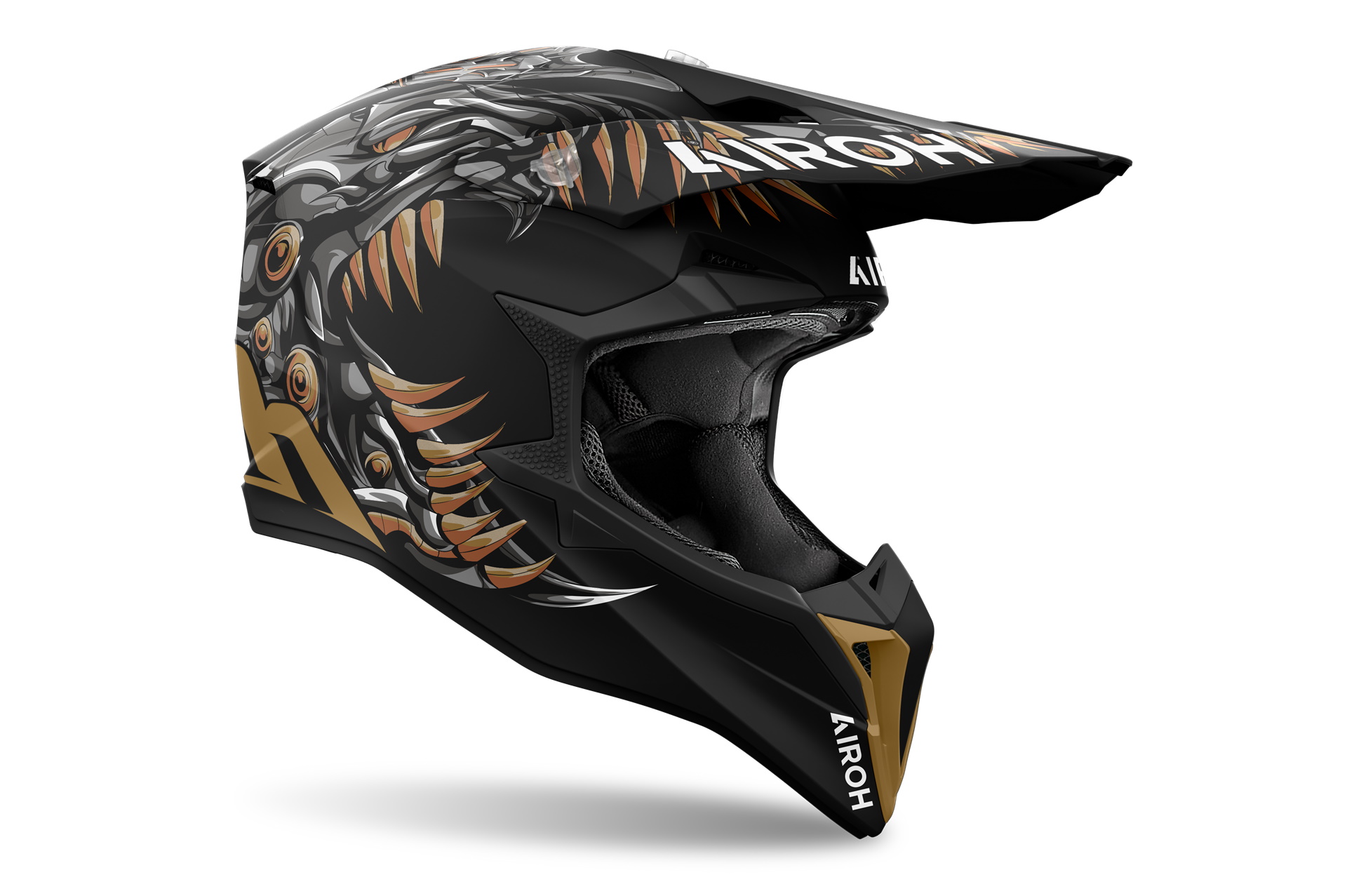 Capacete Airoh Wraap Cyborg Capacete de motocross preto com design gráfico e logotipo AIROH
