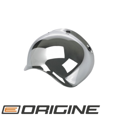 Capacete de moto cinza metálico brilhante com botões e logotipo ORIGINE
