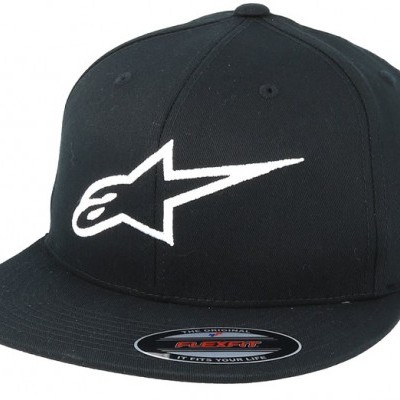 Boné preto com aba reta e logótipo branco bordado