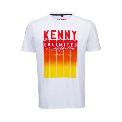 T-shirt branca com estampado 'KENNY UNLIMITED Affection' em degradé vermelho para amarelo