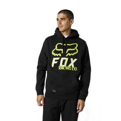 Sweatshirt preta FOX RACING CO. com logotipo amarelo neón e capuz
