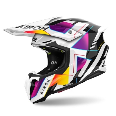Capacete de motocross AIROH com design colorido geométrico