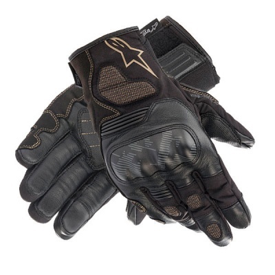 Luvas de moto pretas e castanhas com proteção rígida e punho ajustável