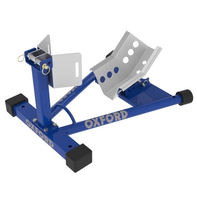 Suporte de elevação para moto azul e cinzento com texto OXFORD