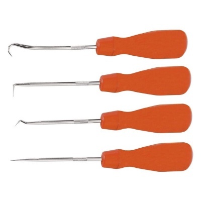 Conjunto de quatro ferramentas com cabo laranja e pontas metálicas variadas