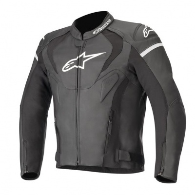 Casaco de motociclista preto com logo Alpinestars e detalhes cinzentos