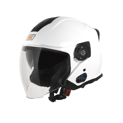 Capacete de motocicleta aberto branco com viseira transparente