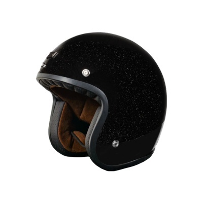Capacete aberto preto com brilho e interior castanho