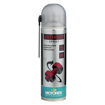 Spray anti-ferrugem MOTOREX com texto e gráfico de parafuso e porca