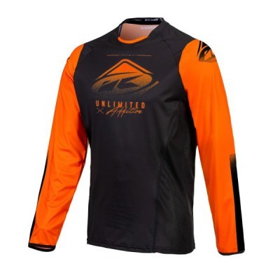 Camiseta desportiva preta e laranja com logo UNLIMITED X Africa