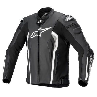 Casaco de motociclista preto e branco com logotipos Alpinestars