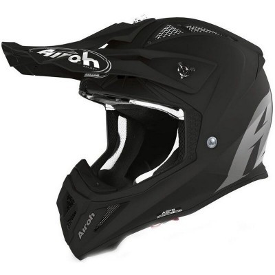 Capacete integral Airoh preto fosco com detalhes cinza e branco