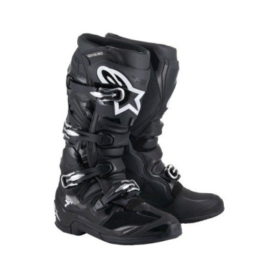Botas motard pretas com fivelas e detalhes brancos