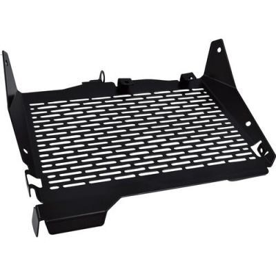 Prateleira metálica preta perfurada com pontos de fixação