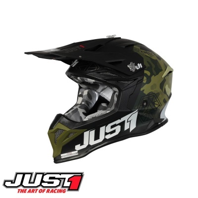 Capacete integral motocross camuflado verde e preto JUST1