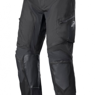 Calças de proteção pretas para motociclismo com reforços e bolso lateral