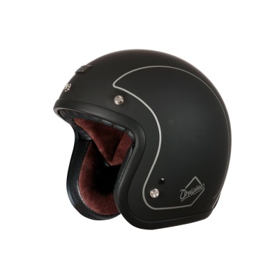 Capacete preto fosco aberto com forro castanho e texto Originals