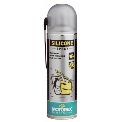 Lata de spray de silicone Motorex com tampa transparente e etiqueta cinza