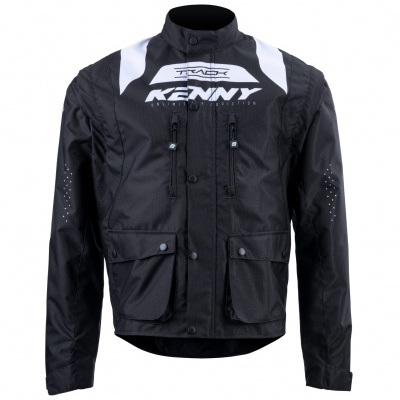 Casaco preto e branco para motociclismo com texto frontal