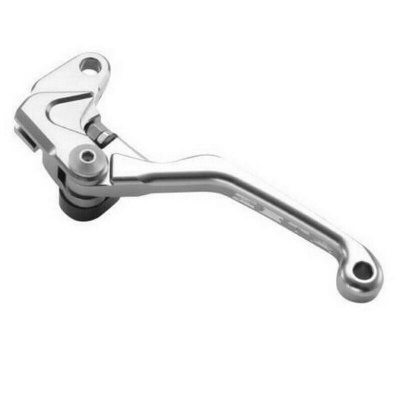 Manete metálica prateada para motocicleta com detalhe preto