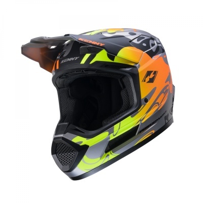 Capacete integral colorido para motocicleta com proteção frontal e marca KENNY