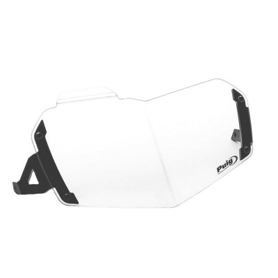 Escudo transparente para mota com suportes pretos, marca Puig visível