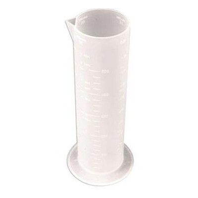 Proveta de plástico translúcido branco com graduação em ml e bico