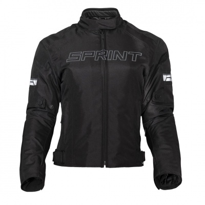 Casaco preto para moto com texto SPRINT em cinza no peito